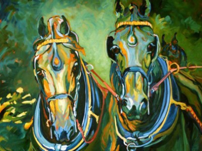 Friesians, four in hand by Gail Dee Guirreri Maslyk