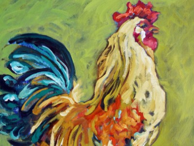 Rooster Study in Orange and Green