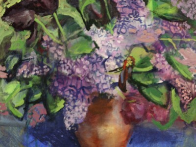 Lilacs and Tulips in Copper Pitcher by Marci Nadler