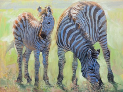 Mom and Baby Zebra by Jean   Grunewald